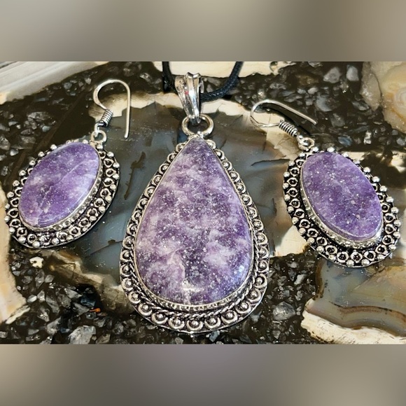 Lepidolite Pendant & Earrings Set - Picture 6 of 15